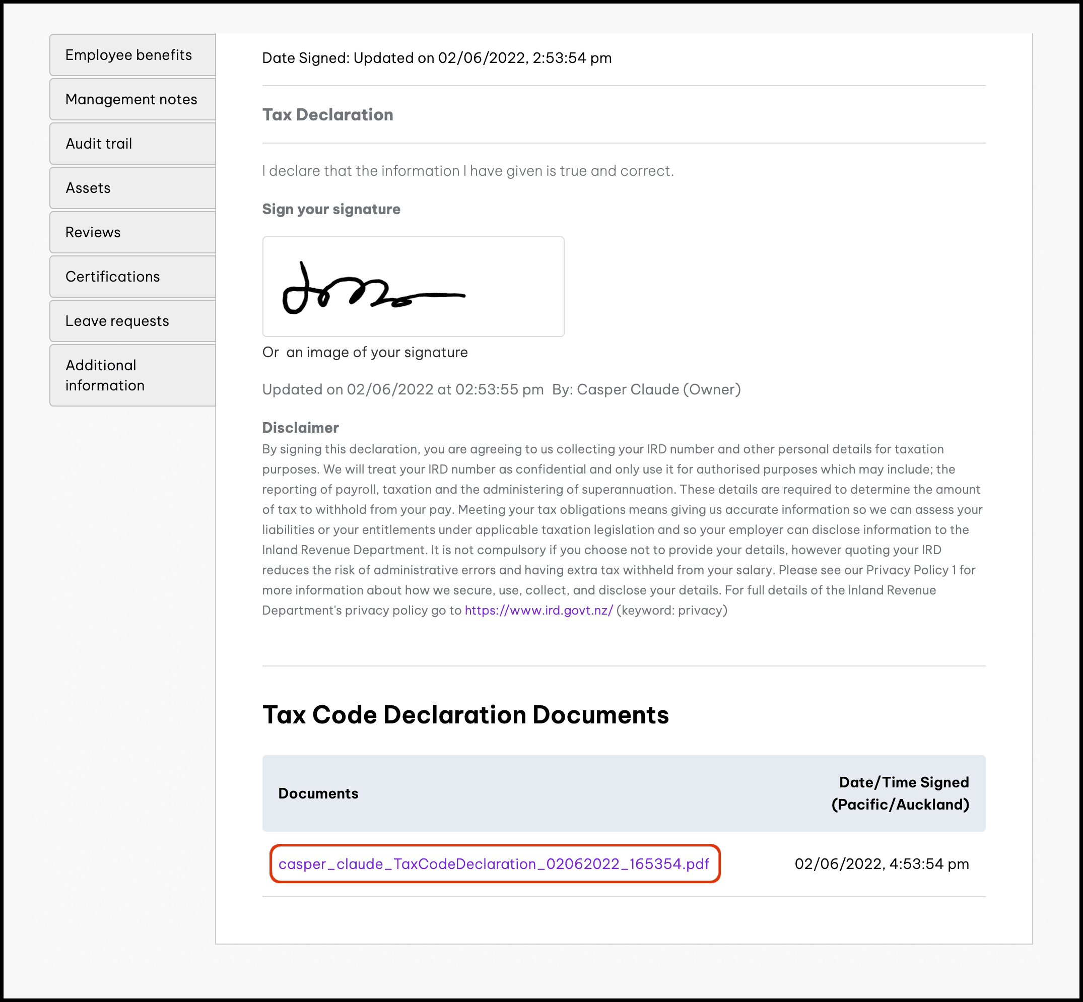 New Zealand customers can now download a completed and signed IR330 pdf file