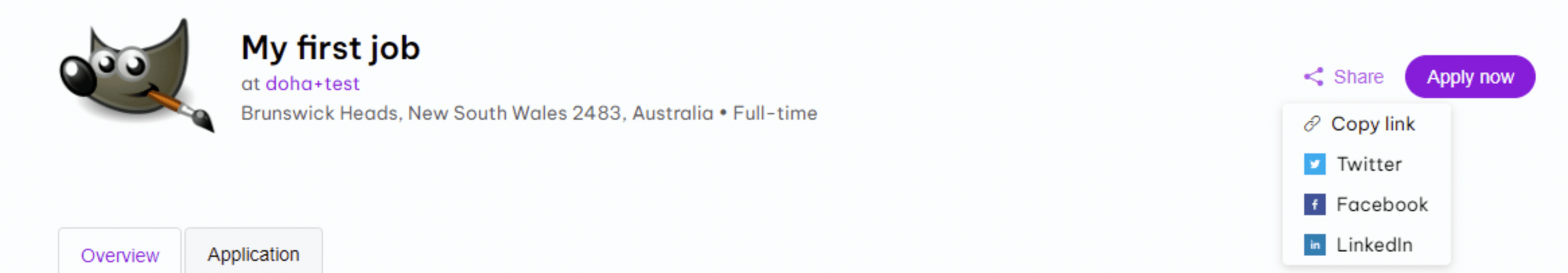 screenshot of employment hero Share job 