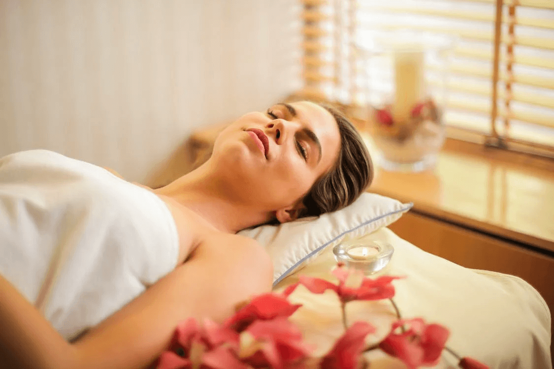 Woman looking relaxed, ready for a massage