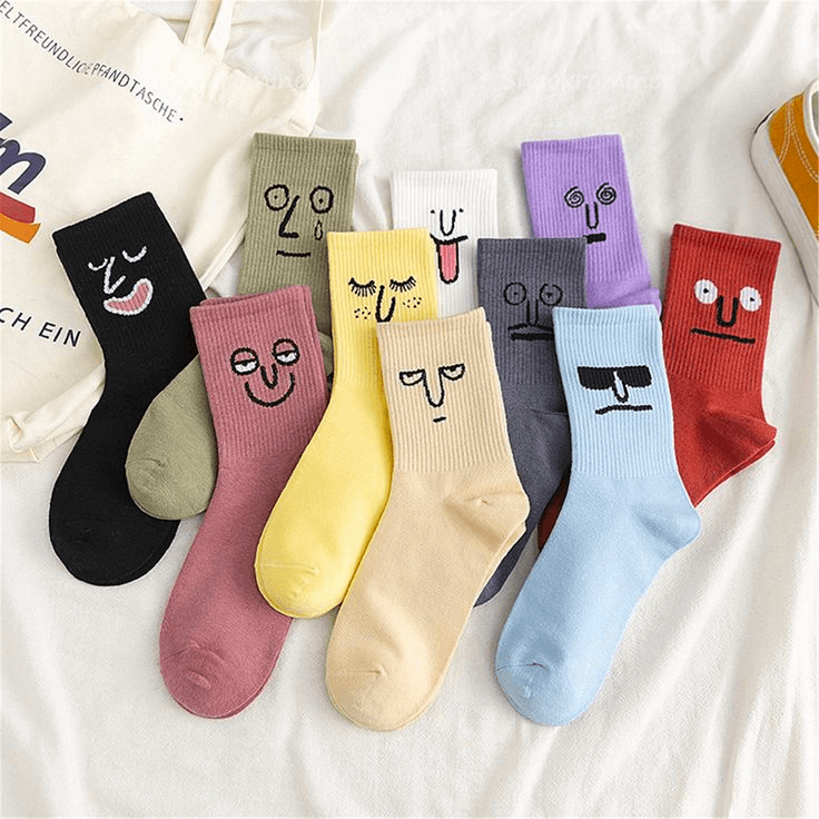 Socks with funny faces on them