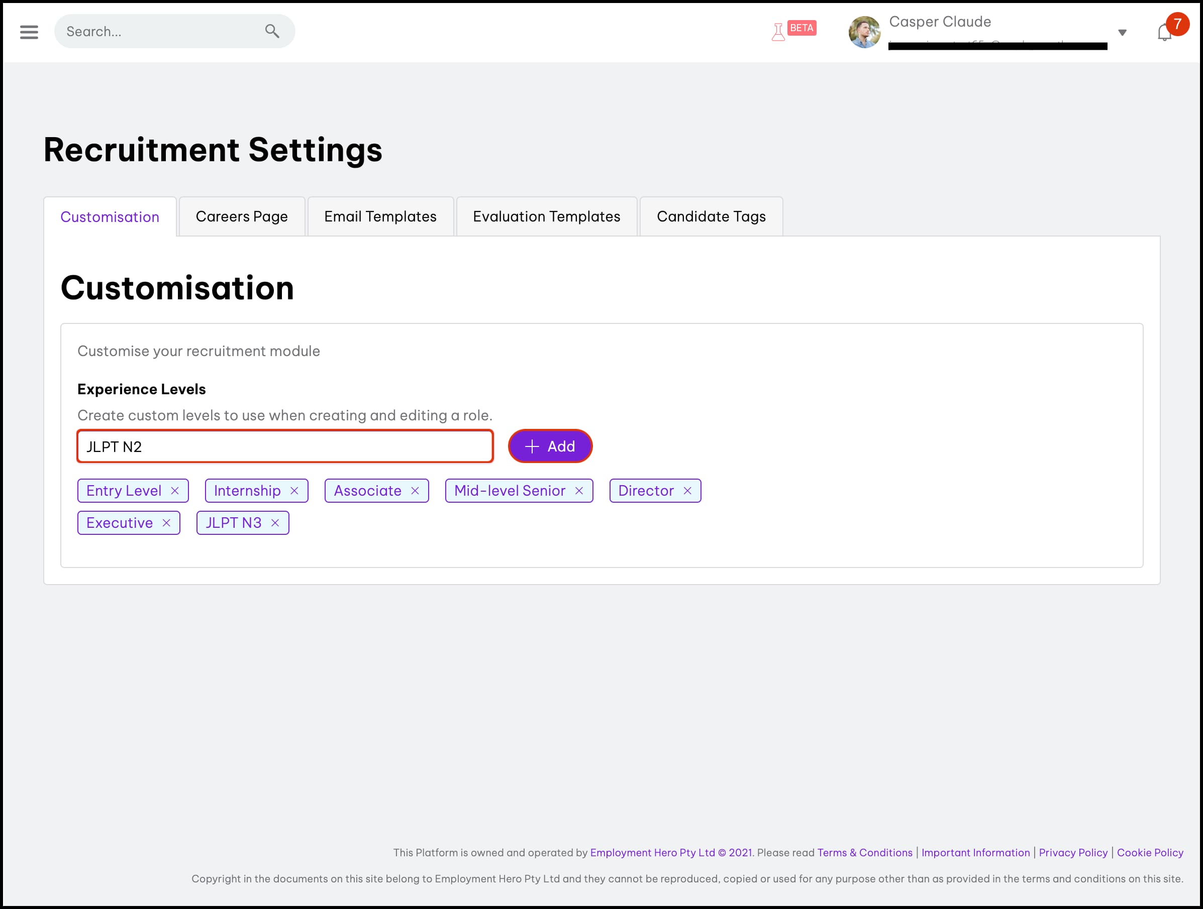 Add more information to your role listings with Custom Experience Levels 