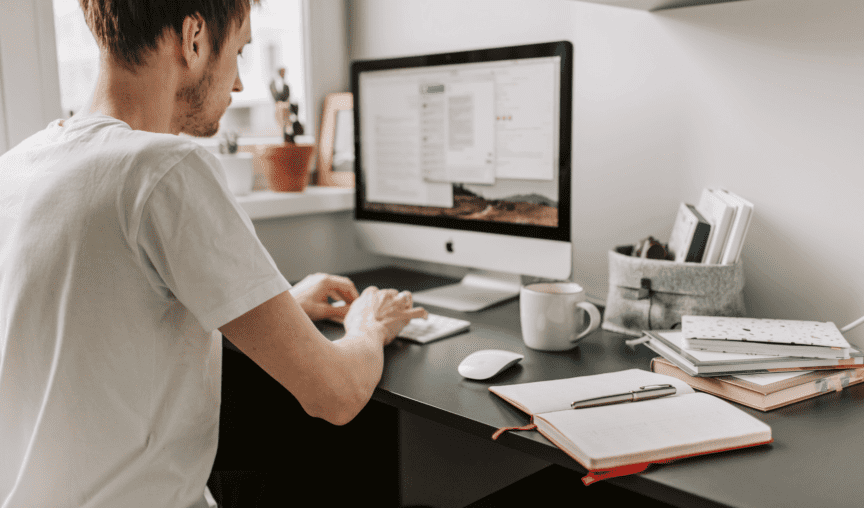 Man working remotely on his computer.