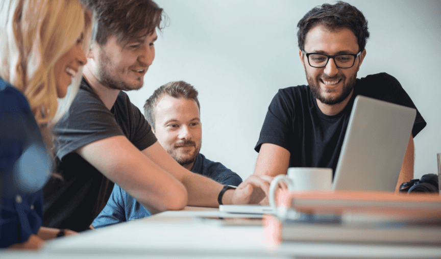 A team working together casually in the office.
